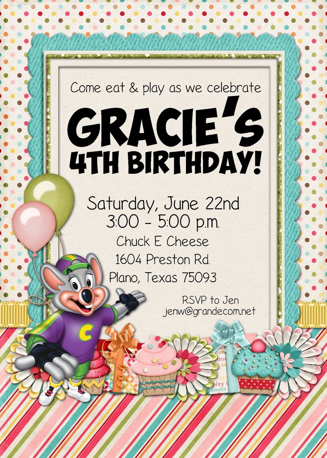 Chuck E Cheese Birthday Invitations â Gangcraft Net
